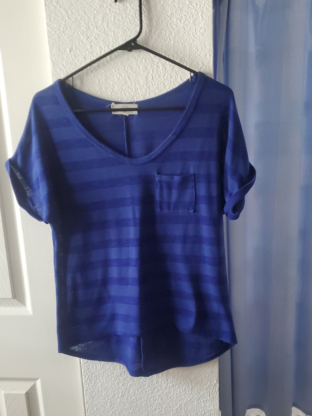 Women's Striped Scoop Neck Short Sleeve Tee in Royal Blue